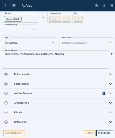 Vollständige Auftragsmaske in serviTherm