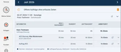 Meine Zeiten – offene Aufträge ohne Profil