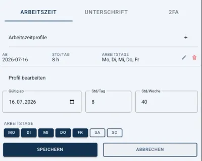 Arbeitszeitprofile in den Einstellungen